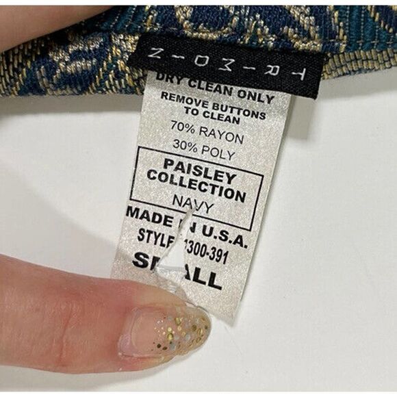 Trimdin Artisan Jacket Size Small Navy Blue Paisley Reversible Jacquard New - Picture 4 of 12